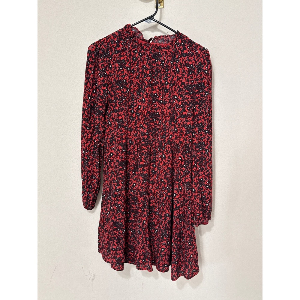 NWT‎ Copper Key Mini Dress Women S Red Black Floral Ruffle Neck Long Sleeve Boho